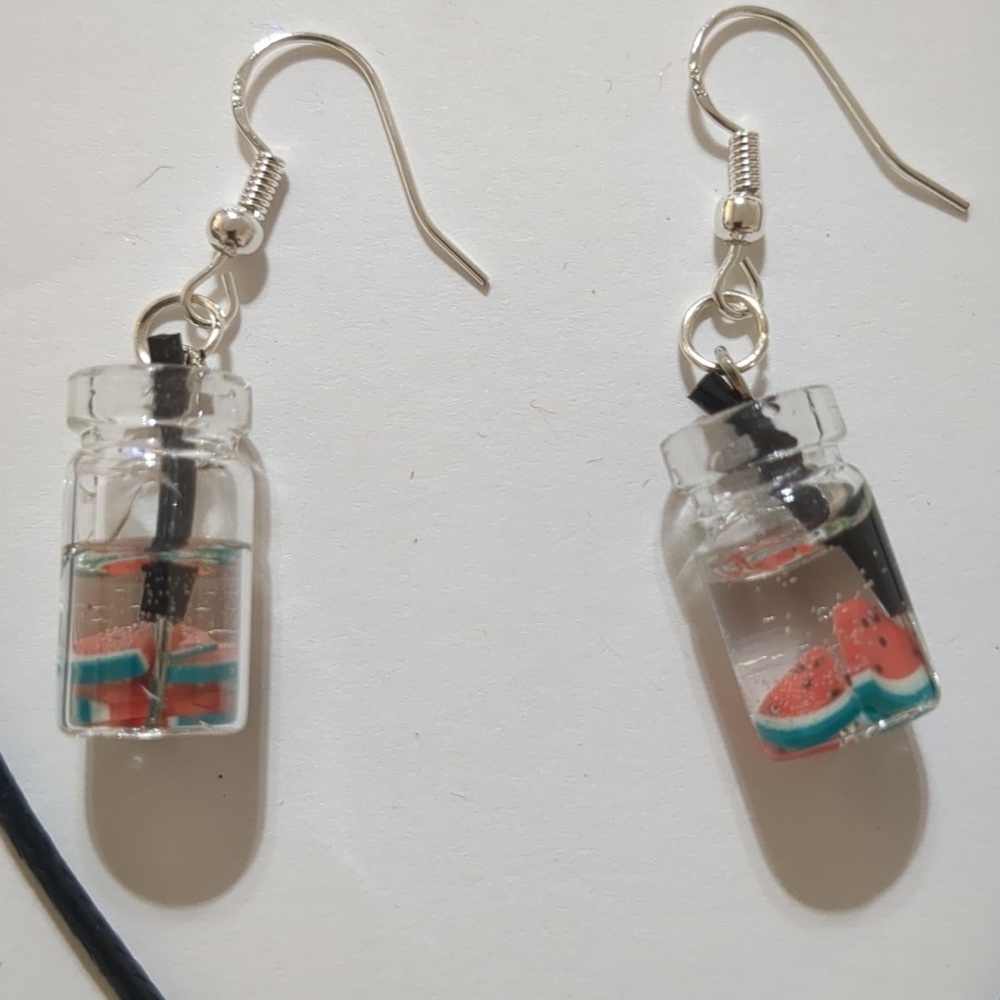 Watermelon Fruit Tea Drop Earrings set - Picture 3 of 5